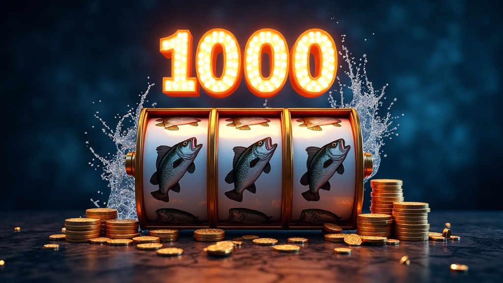 Large 1000-style casino promotion displayed above a Big Bass Splash slot