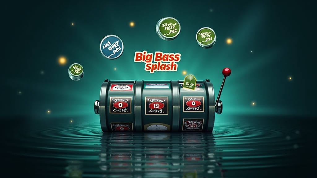 Free spins promotion beside a Big Bass Splash slot in a dark casino setting