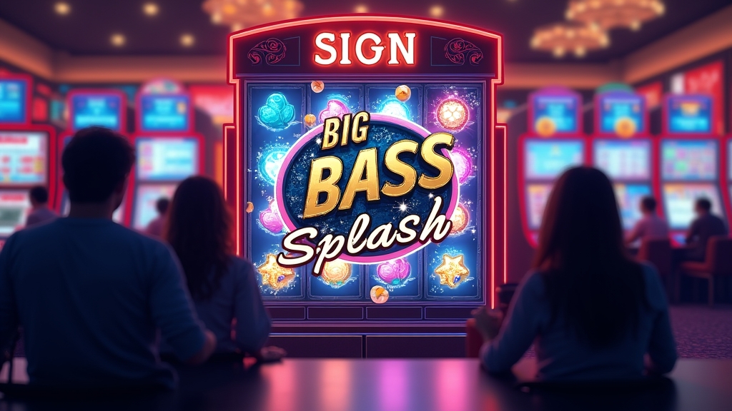 Big Bass Splash demo slot glowing in a dark neon casino with fishing symbols